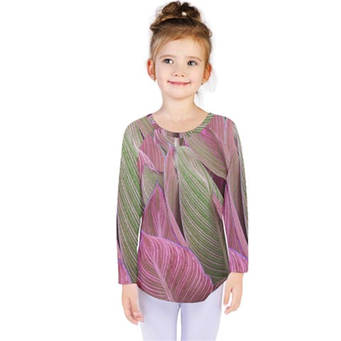 Pink Leaves Kids  Long Sleeve Tee by snowwhitegirl