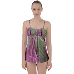 Pink Leaves Babydoll Tankini Set