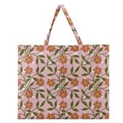 Pink Dot Floral Zipper Large Tote Bag by snowwhitegirl