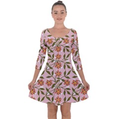 Pink Dot Floral Quarter Sleeve Skater Dress by snowwhitegirl