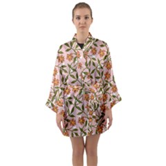 Pink Dot Floral Long Sleeve Kimono Robe