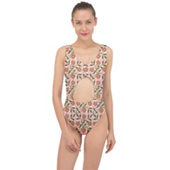 Pink Dot Floral Center Cut Out Swimsuit