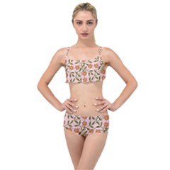 Pink Dot Floral Layered Top Bikini Set