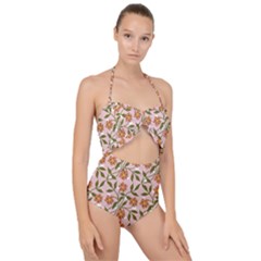 Pink Dot Floral Scallop Top Cut Out Swimsuit