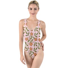 Pink Dot Floral High Leg Strappy Swimsuit by snowwhitegirl