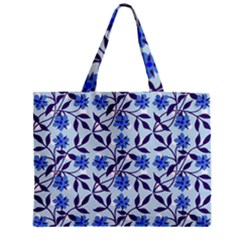 Blue Dot Floral Zipper Mini Tote Bag