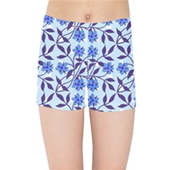 Blue Dot Floral Kids Sports Shorts by snowwhitegirl