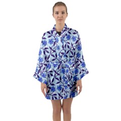 Blue Dot Floral Long Sleeve Kimono Robe