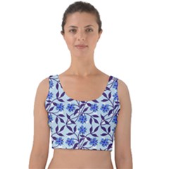 Blue Dot Floral Velvet Crop Top