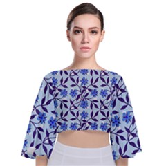 Blue Dot Floral Tie Back Butterfly Sleeve Chiffon Top