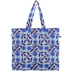 Blue Dot Floral Canvas Travel Bag