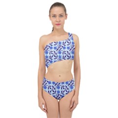 Blue Dot Floral Spliced Up Two Piece Swimsuit