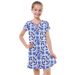 Blue Dot Floral Kids  Cross Web Dress