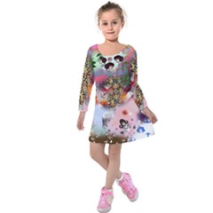 Pattern Patchwork Kids  Long Sleeve Velvet Dress