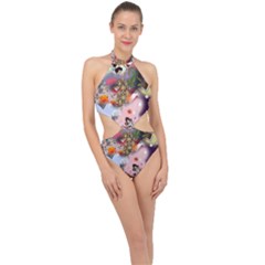 Pattern Patchwork Halter Side Cut Swimsuit