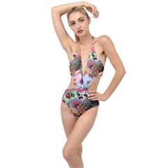 Pattern Patchwork Plunging Cut Out Swimsuit