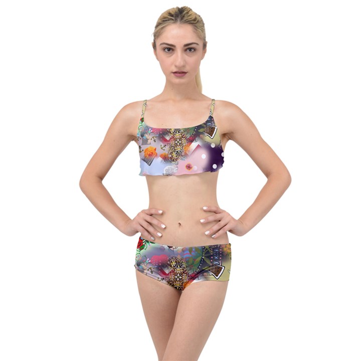 Pattern Patchwork Layered Top Bikini Set