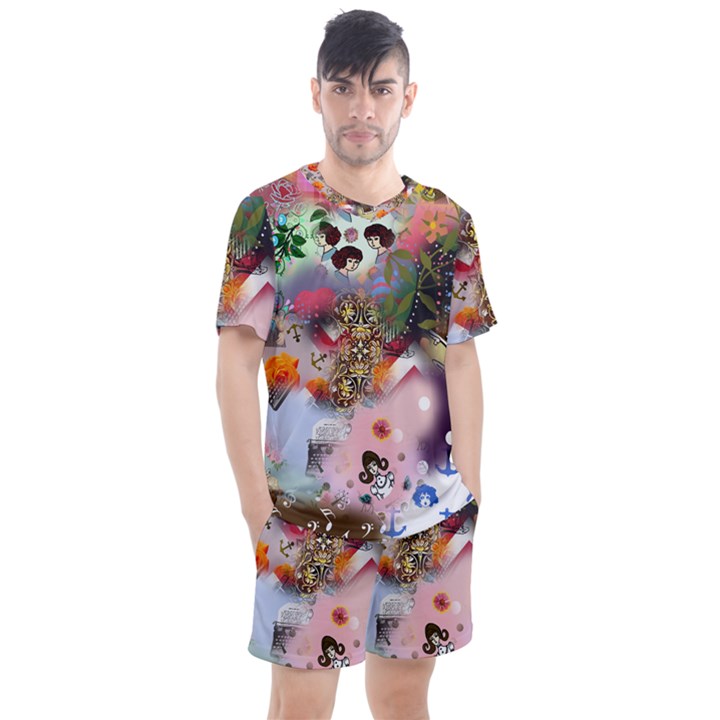 Pattern Patchwork Men s Mesh Tee and Shorts Set