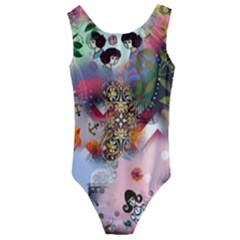 Pattern Patchwork Kids  Cut-out Back One Piece Swimsuit