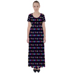 Eighties Bugs High Waist Short Sleeve Maxi Dress