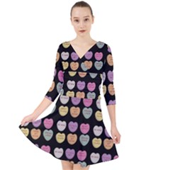 Valentine Hearts Black Quarter Sleeve Front Wrap Dress