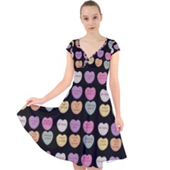 Valentine Hearts Black Cap Sleeve Front Wrap Midi Dress