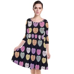 Valentine Hearts Black Quarter Sleeve Waist Band Dress