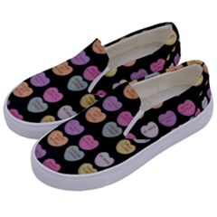 Valentine Hearts Black Kids  Canvas Slip Ons