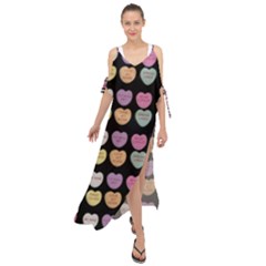 Valentine Hearts Black Maxi Chiffon Cover Up Dress