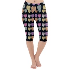 Valentine Hearts Black Lightweight Velour Cropped Yoga Leggings by snowwhitegirl