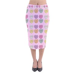 Valentine Hearts Pink Velvet Midi Pencil Skirt