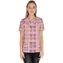 Valentine Hearts Pink Women s V-neck Scrub Top by snowwhitegirl