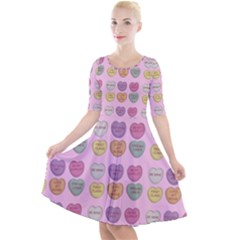 Valentine Hearts Pink Quarter Sleeve A-line Dress