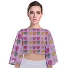 Valentine Hearts Pink Tie Back Butterfly Sleeve Chiffon Top