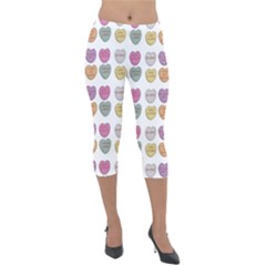 Valentine Hearts White Lightweight Velour Capri Leggings 