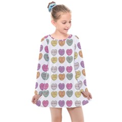 Valentine Hearts White Kids  Long Sleeve Dress