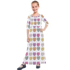 Valentine Hearts White Kids  Quarter Sleeve Maxi Dress