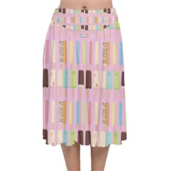 Candy Popsicles Pink Velvet Flared Midi Skirt