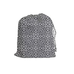 Geometric Stylized Floral Pattern Drawstring Pouch (large) by dflcprints