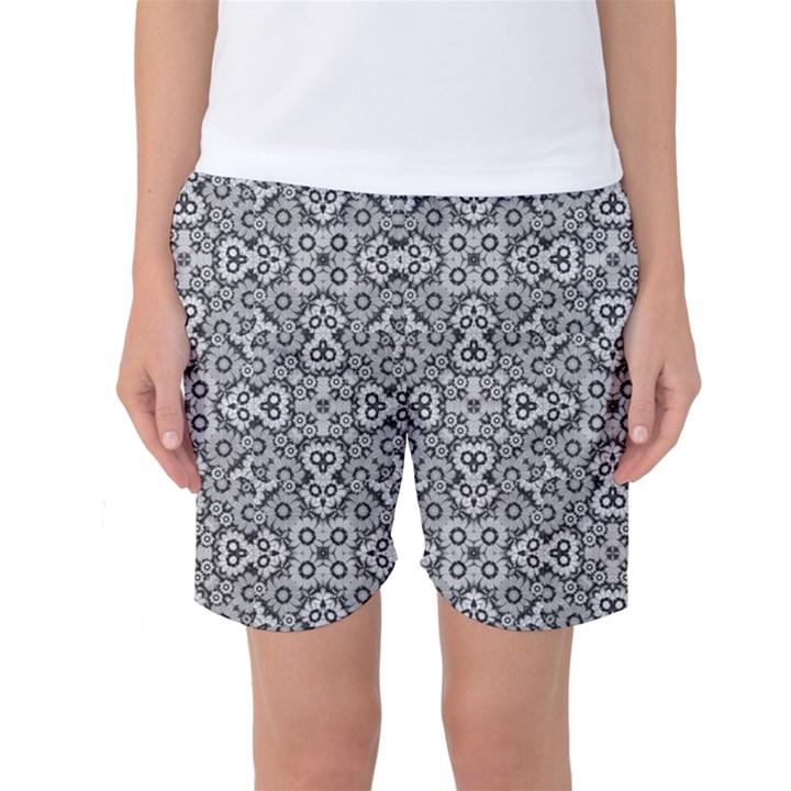 Geometric Stylized Floral Pattern Women s Basketball Shorts