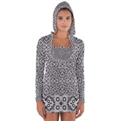 Geometric Stylized Floral Pattern Long Sleeve Hooded T-shirt by dflcprints