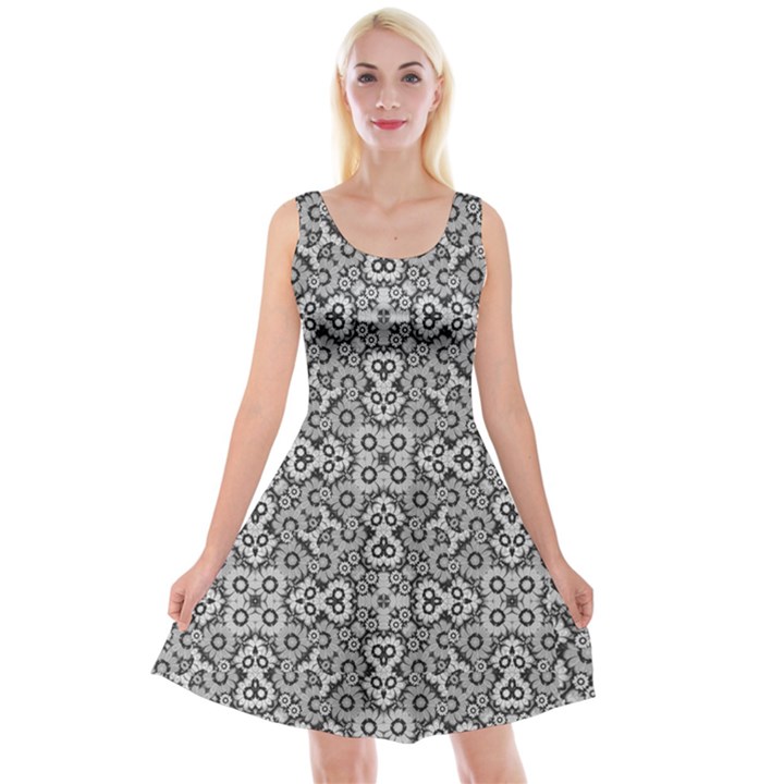 Geometric Stylized Floral Pattern Reversible Velvet Sleeveless Dress