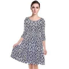 Geometric Stylized Floral Pattern Quarter Sleeve Waist Band Dress