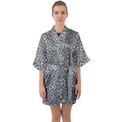 Geometric Stylized Floral Pattern Quarter Sleeve Kimono Robe