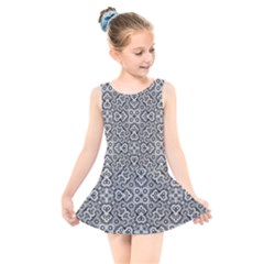 Geometric Stylized Floral Pattern Kids  Skater Dress Swimsuit