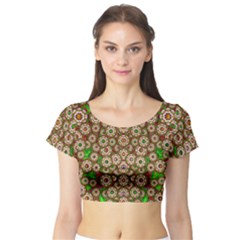 Flower Wreaths And Ornate Sweet Fauna Short Sleeve Crop Top by pepitasart