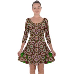 Flower Wreaths And Ornate Sweet Fauna Quarter Sleeve Skater Dress