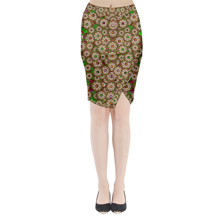 Flower Wreaths And Ornate Sweet Fauna Midi Wrap Pencil Skirt