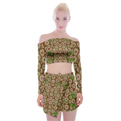 Flower Wreaths And Ornate Sweet Fauna Off Shoulder Top With Mini Skirt Set by pepitasart