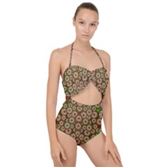 Flower Wreaths And Ornate Sweet Fauna Scallop Top Cut Out Swimsuit